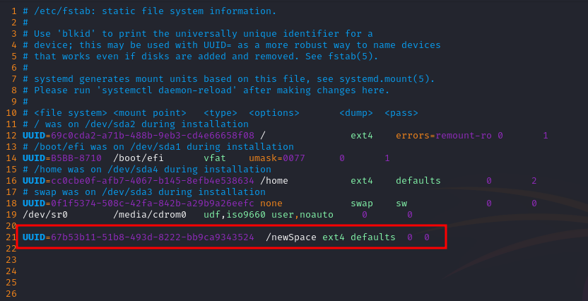 添加/dev/sdb1的uuid信息